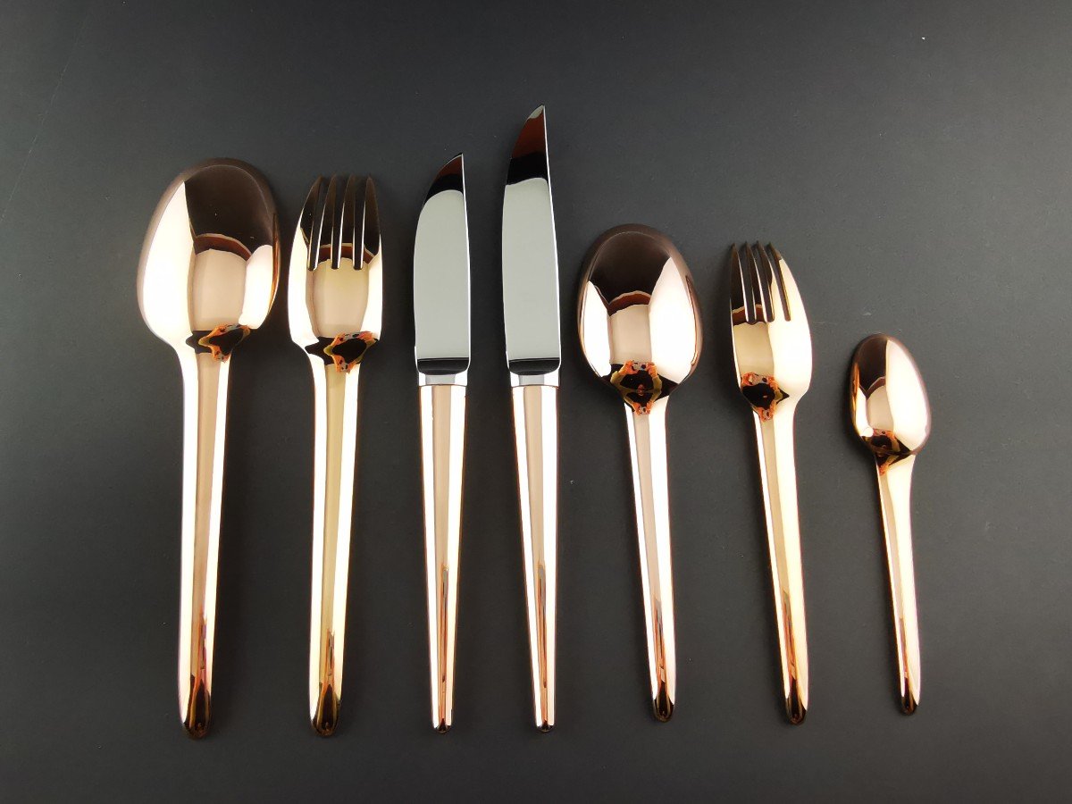 Odiot - "jacqueline" - Set Of 7 Cutlery - Rose Gold Vermeil - Minerve Silver-photo-3