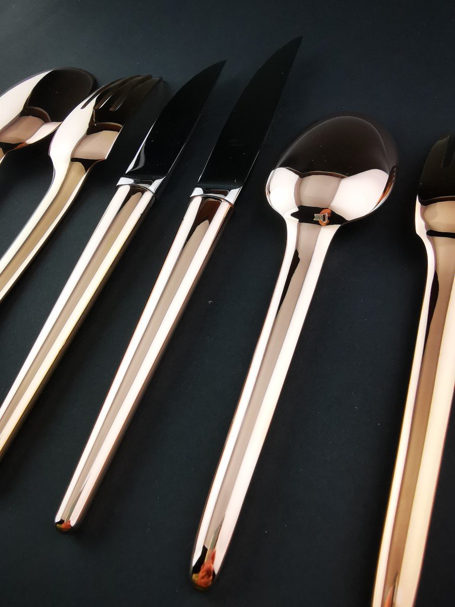 Odiot - "jacqueline" - Set Of 7 Cutlery - Rose Gold Vermeil - Minerve Silver-photo-4