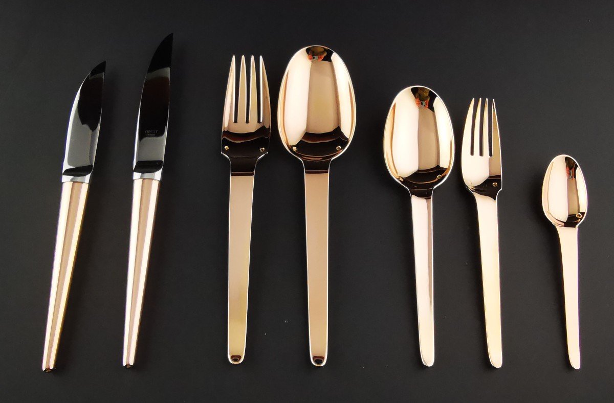 Odiot - "jacqueline" - Set Of 7 Cutlery - Rose Gold Vermeil - Minerve Silver