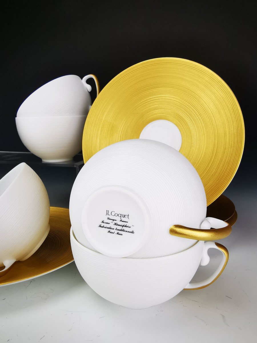 Jl Coquet - Hemisphere Collection - 2 Teacups + Gold Saucer-photo-4