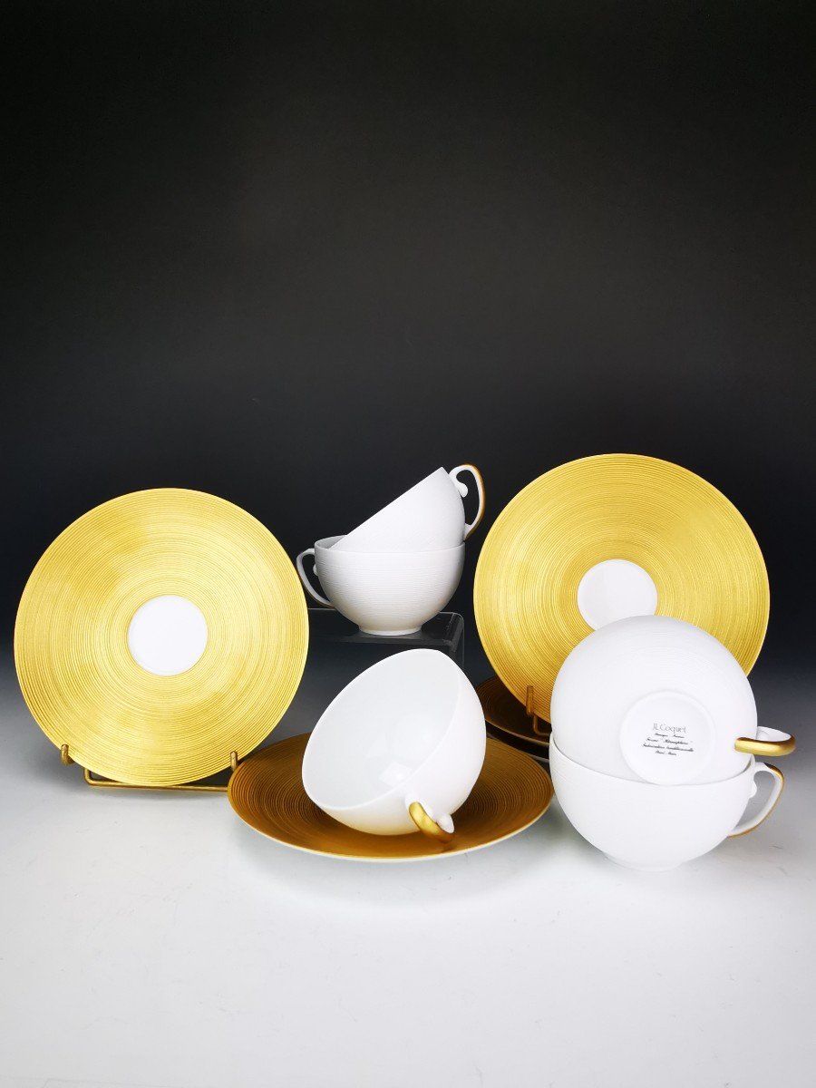 Jl Coquet - Hemisphere Collection - 2 Teacups + Gold Saucer