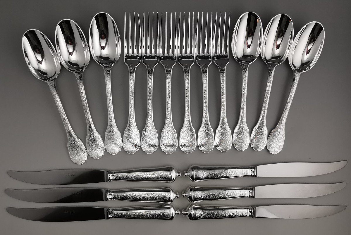 Puiforcat - "Soubise" - Partie De Service De Table - 18 Pc Argent Massif Minerve