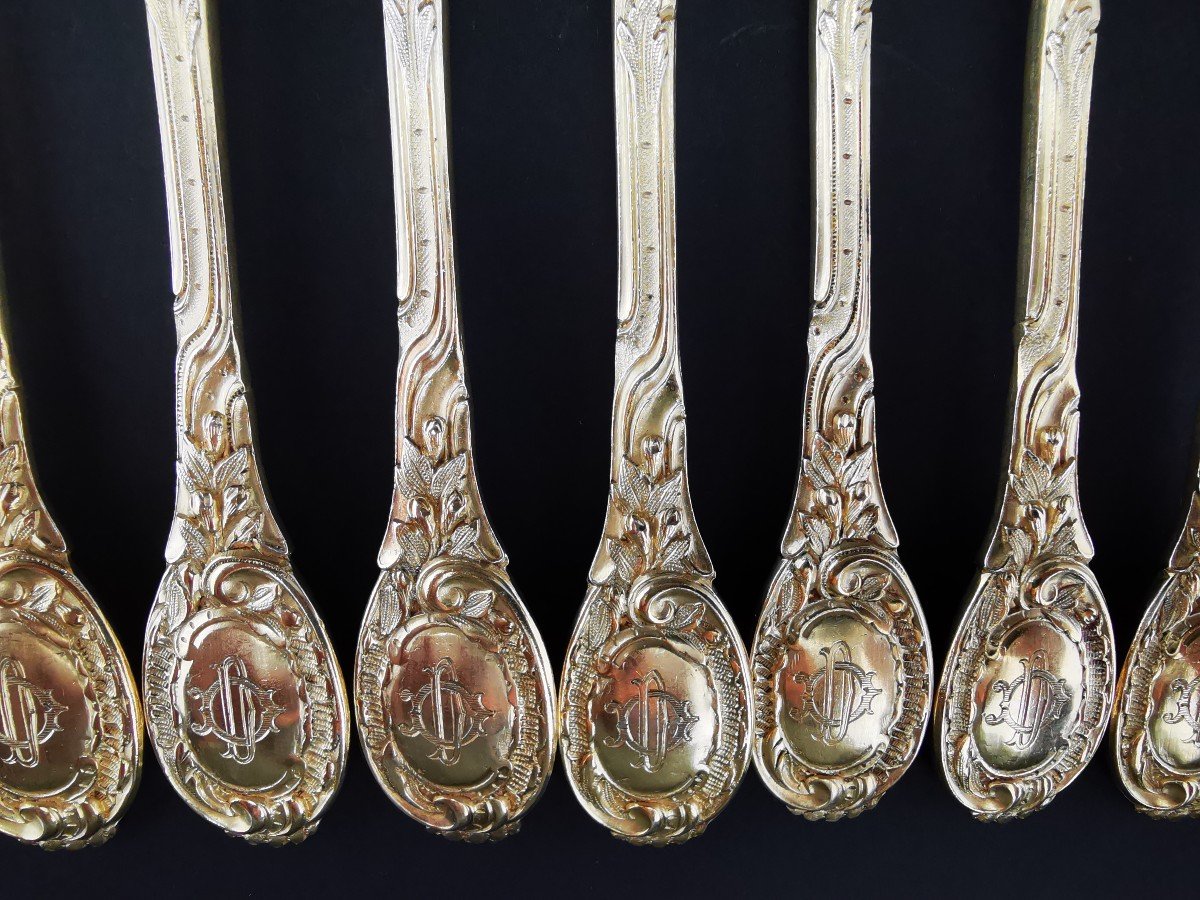 Odiot - "meissonnier" - 12 Dessert Forks - Silver Minerve Vermeil-photo-4