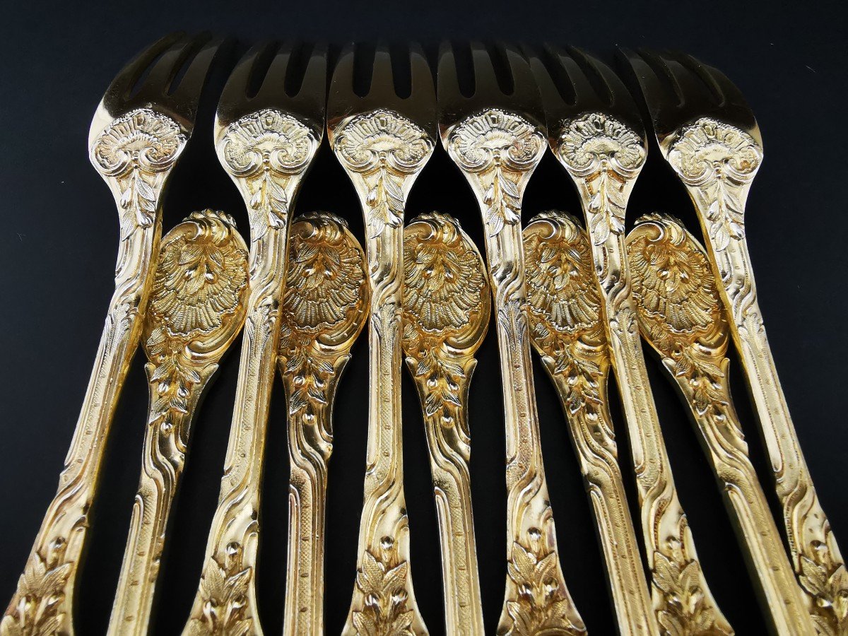 Odiot - "meissonnier" - 12 Dessert Forks - Silver Minerve Vermeil-photo-5