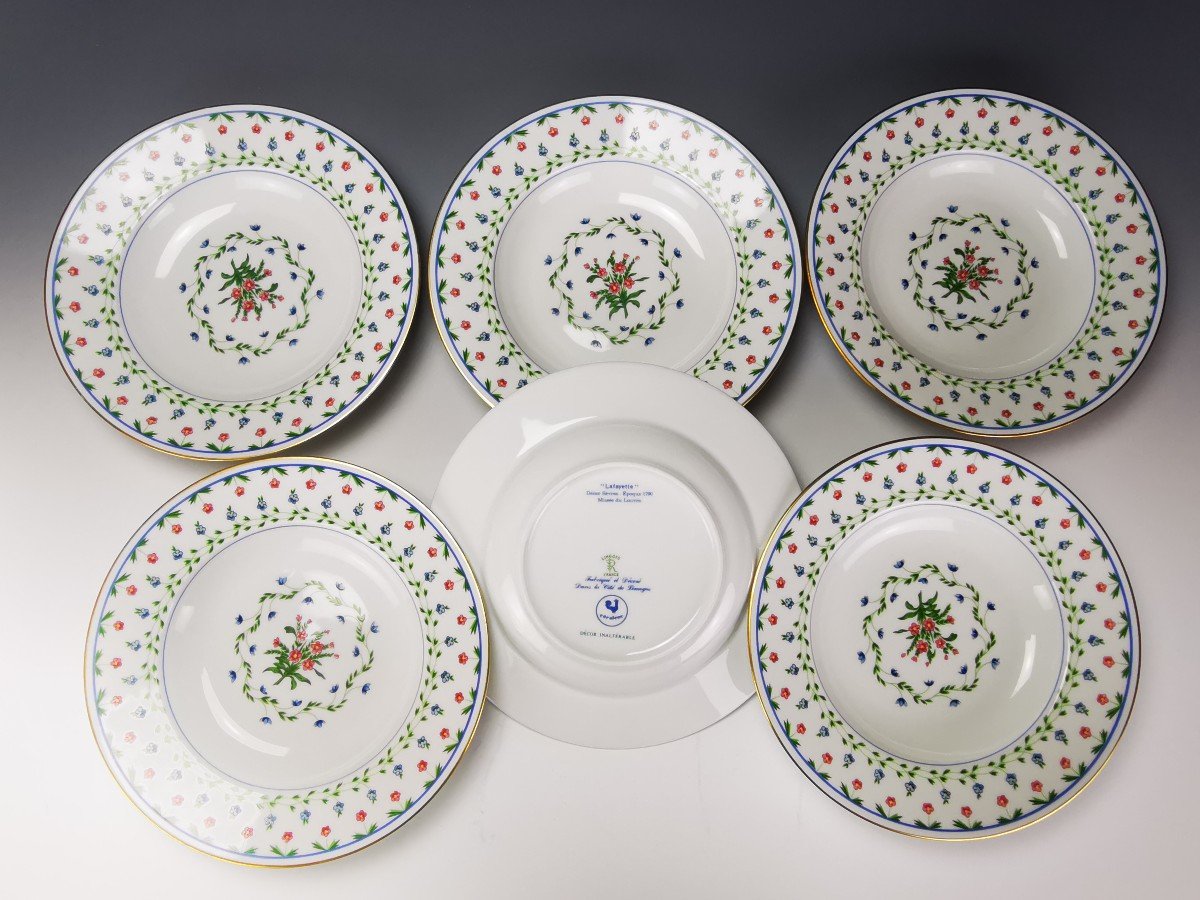 Limoges Céralene Sèvres "lafayette" - 6 Assiettes Creuses - ø 22,5 Cm (raynaud)-photo-2