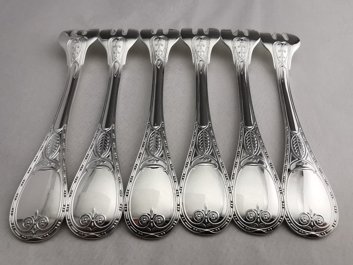 Christofle Et Cardeilhac - 6 Oyster Forks Brienne Model - Sterling Silver-photo-4