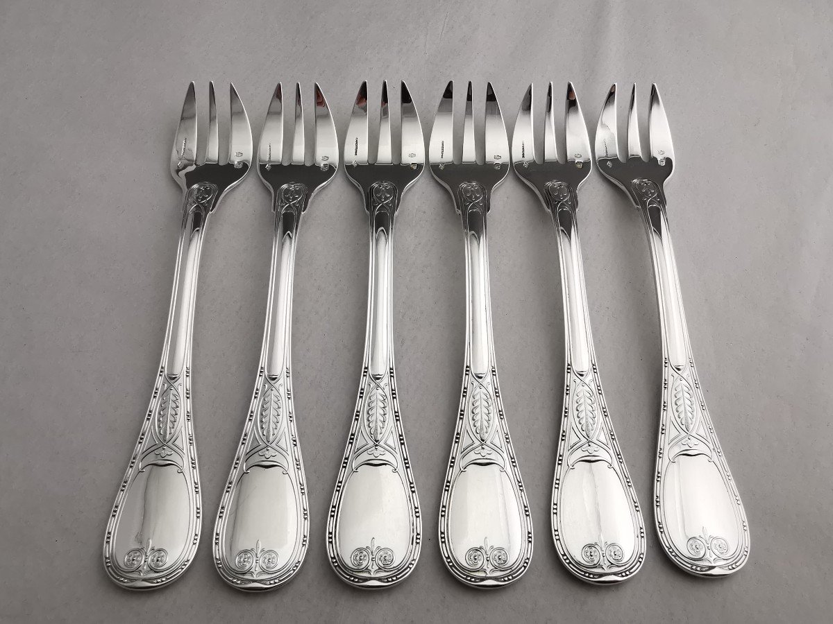 Christofle Et Cardeilhac - 6 Oyster Forks Brienne Model - Sterling Silver