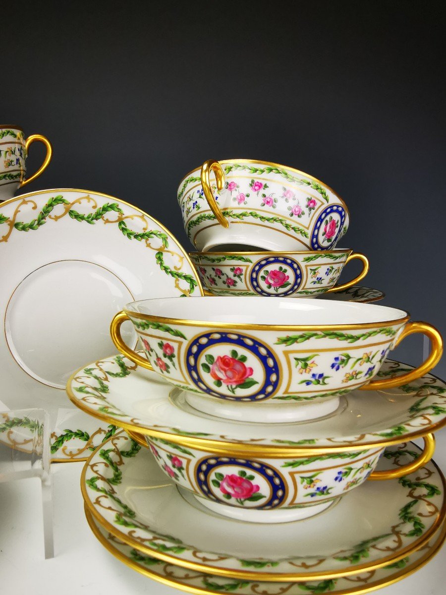 Haviland - Louveciennes - 7 Bouillon Bowls And Saucers-photo-2