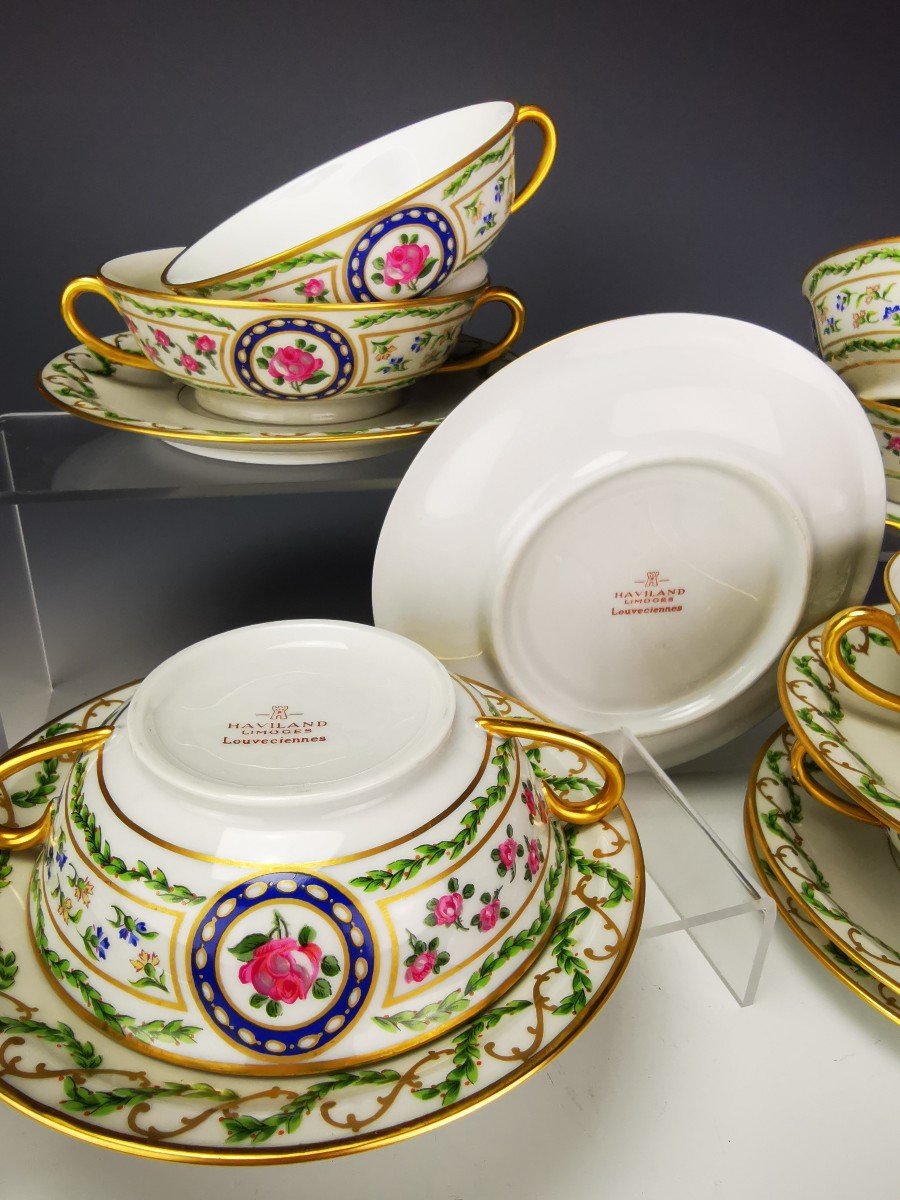 Haviland - Louveciennes - 7 Bouillon Bowls And Saucers-photo-2