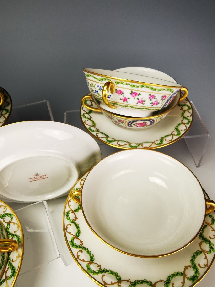 Haviland - Louveciennes - 7 Bouillon Bowls And Saucers-photo-3