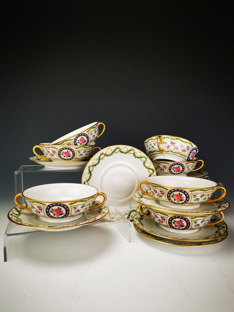 Haviland - Louveciennes - 7 Bouillon Bowls And Saucers