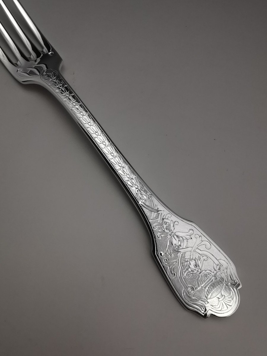 Puiforcat "soubise" - Table Fork - Minerva Silver (15 Available)-photo-2