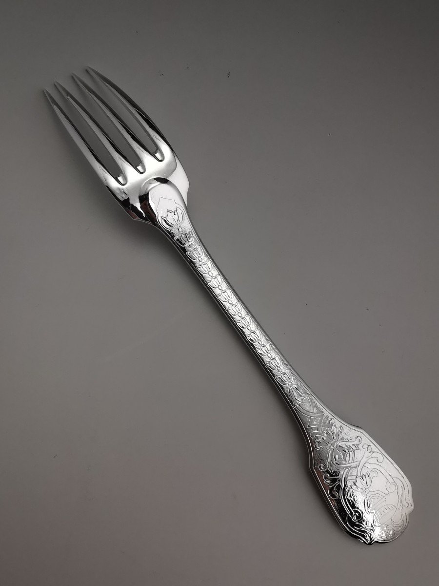 Puiforcat "soubise" - Table Fork - Minerva Silver (15 Available)-photo-3