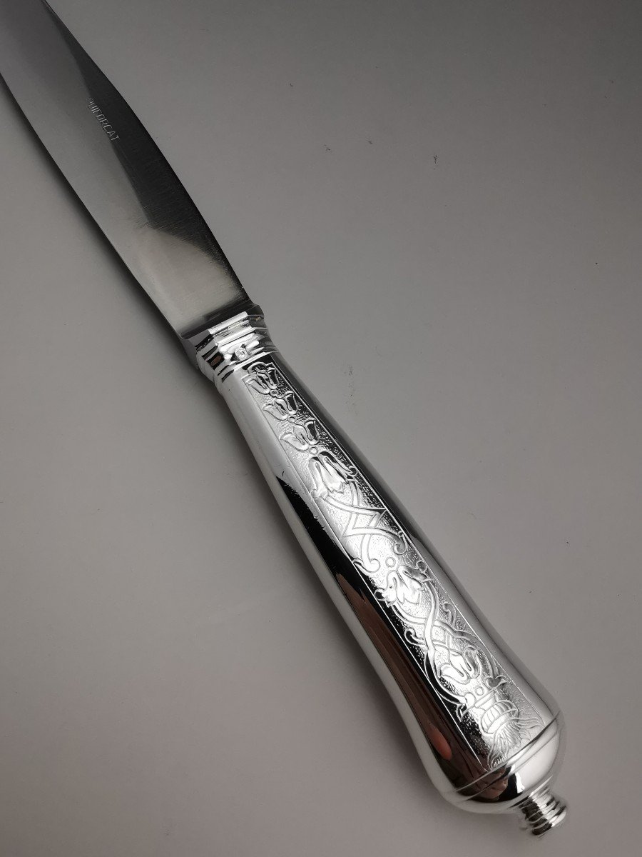 Puiforcat "soubise" - 6 Table Knives - Minerva Silver-photo-2