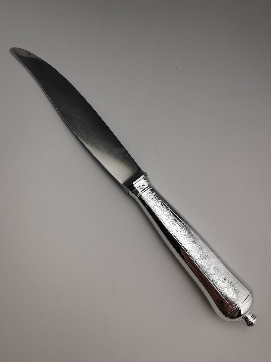 Puiforcat "soubise" - 6 Table Knives - Minerva Silver-photo-3