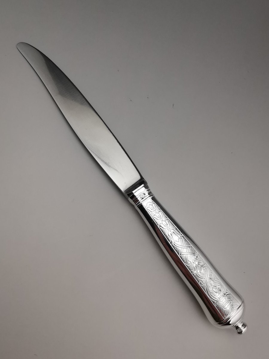 Puiforcat "soubise" - 6 Dessert / Entremet Knives - Minerva Silver (15 Available)-photo-2