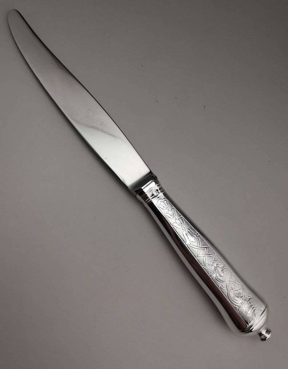 Puiforcat "soubise" - 6 Dessert / Entremet Knives - Minerva Silver (15 Available)