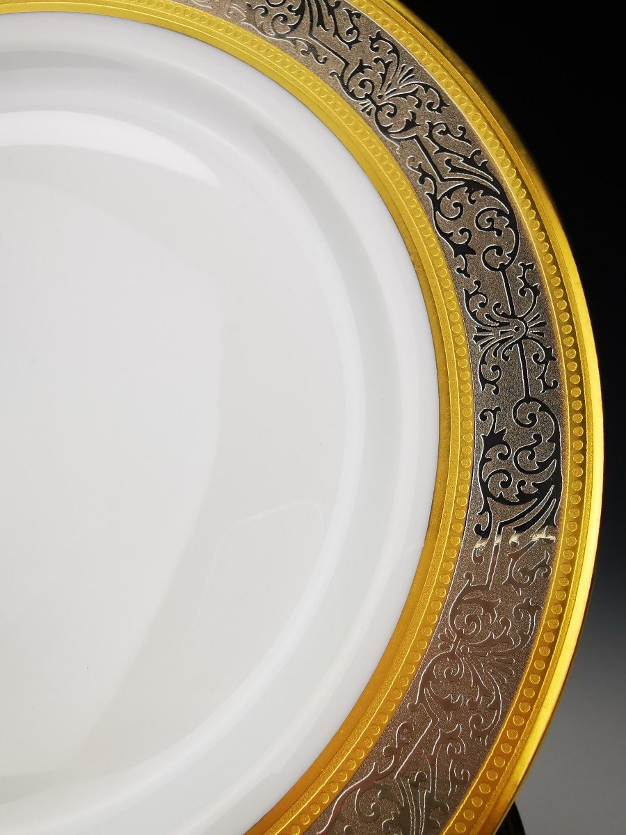 Bernardaud "vulcain" - 6 Cake Plates ø 18.5 Cm Gold And Platinum Inlay-photo-2