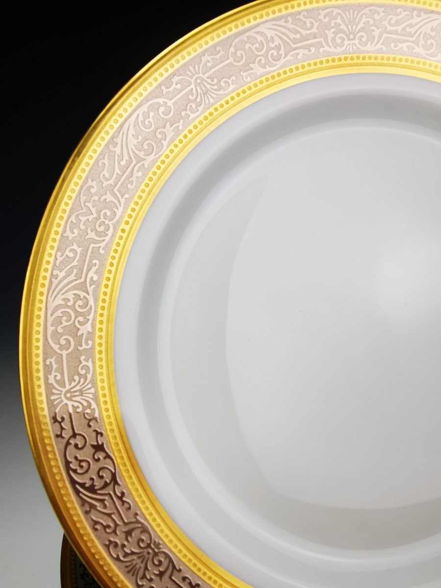 Bernardaud "vulcain" - 6 Cake Plates ø 18.5 Cm Gold And Platinum Inlay-photo-3