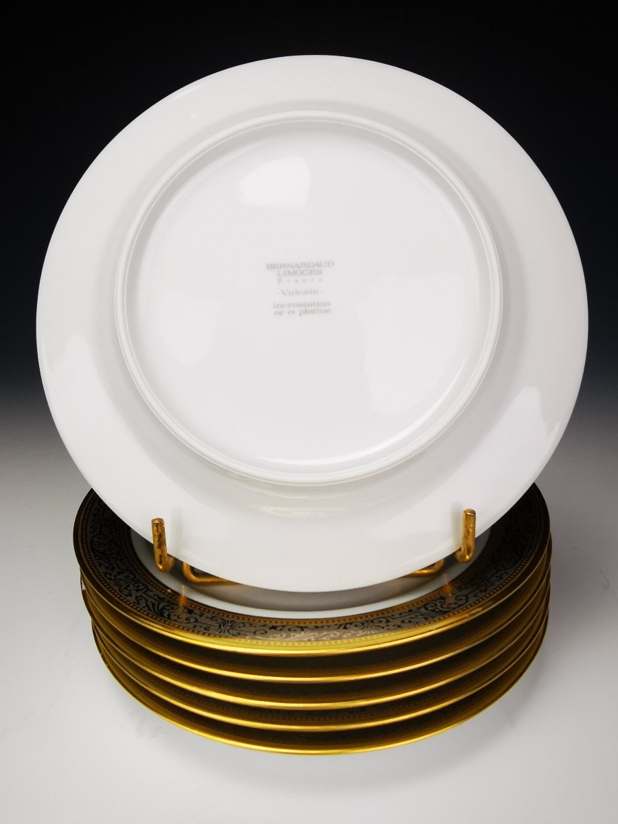 Bernardaud "vulcain" - 6 Cake Plates ø 18.5 Cm Gold And Platinum Inlay-photo-4