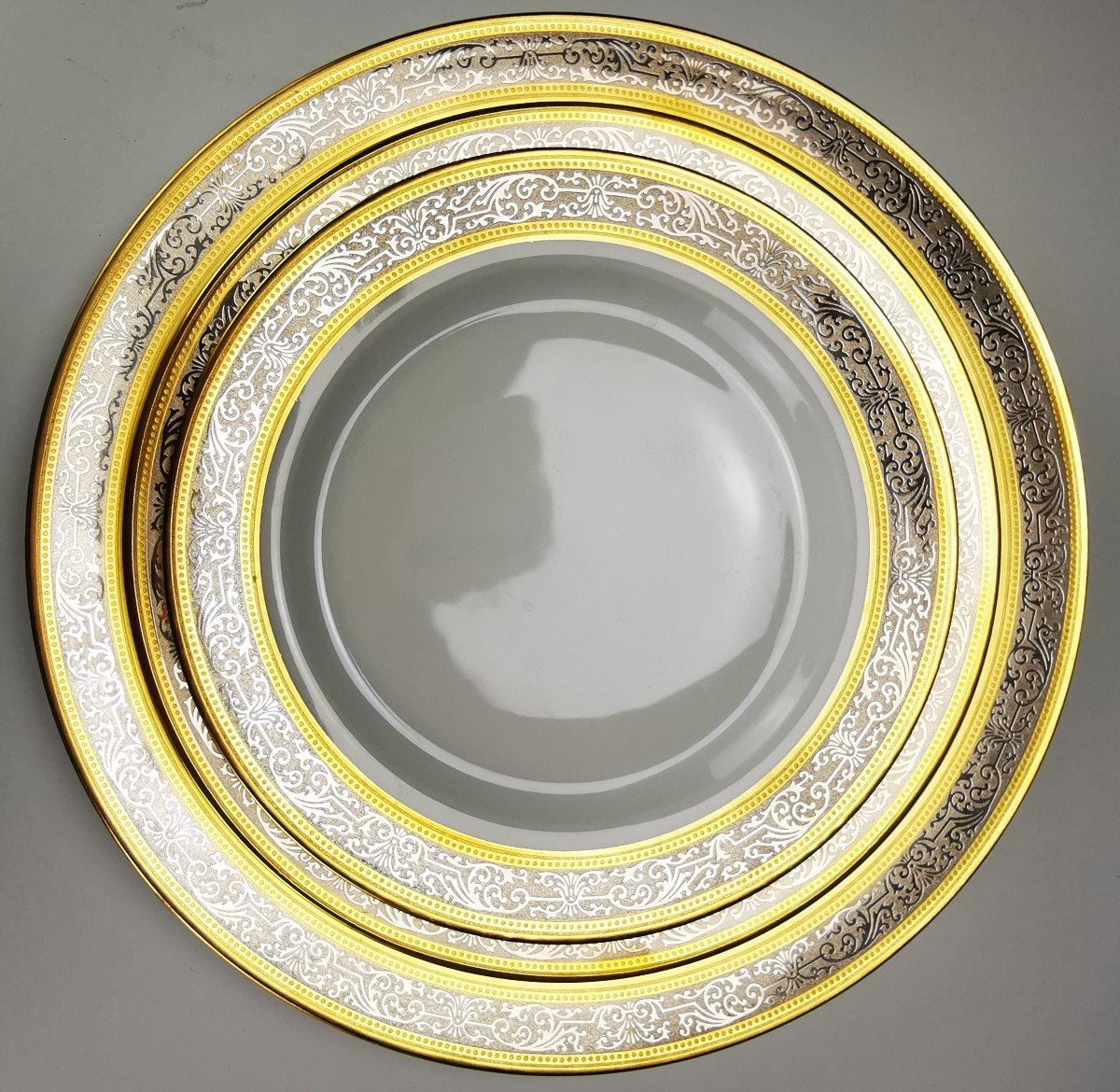 Bernardaud "vulcain" - 6 Cake Plates ø 18.5 Cm Gold And Platinum Inlay-photo-1