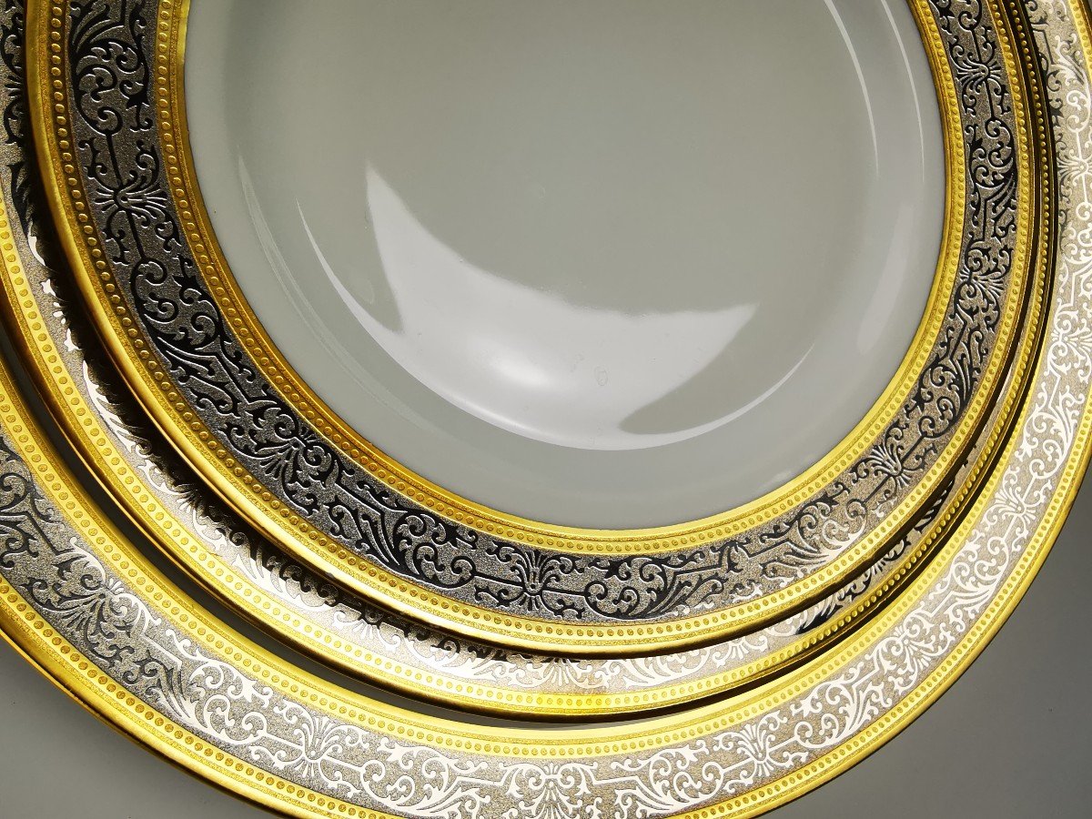 Bernardaud "vulcain" - 6 Cake Plates ø 18.5 Cm Gold And Platinum Inlay-photo-2