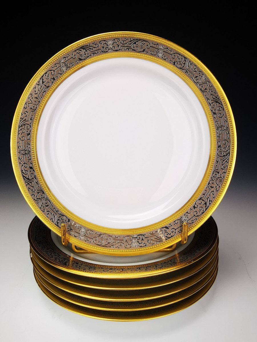 Bernardaud "vulcain" - 6 Cake Plates ø 18.5 Cm Gold And Platinum Inlay