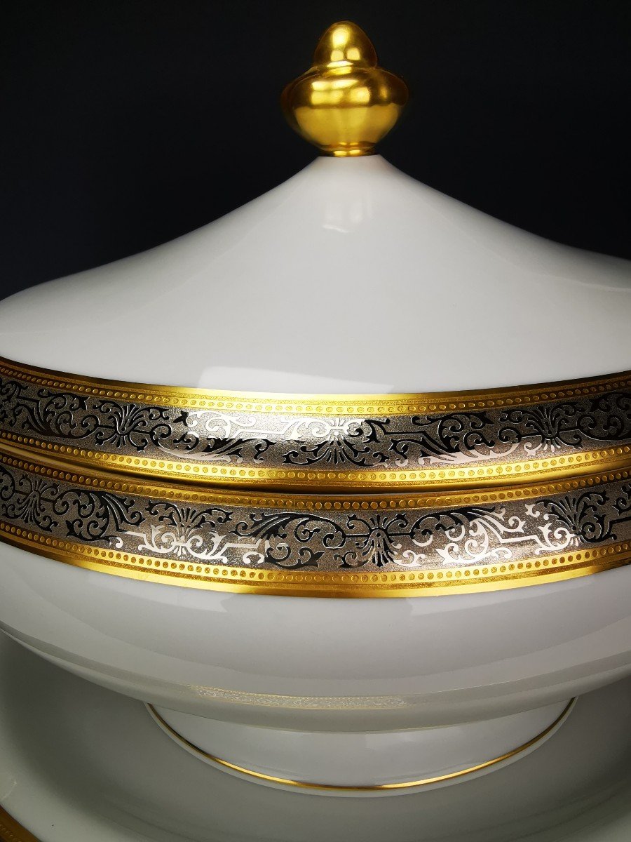 Bernardaud "vulcain" - 1 Soup Tureen On Frame - Gold And Platinum Inlay-photo-2