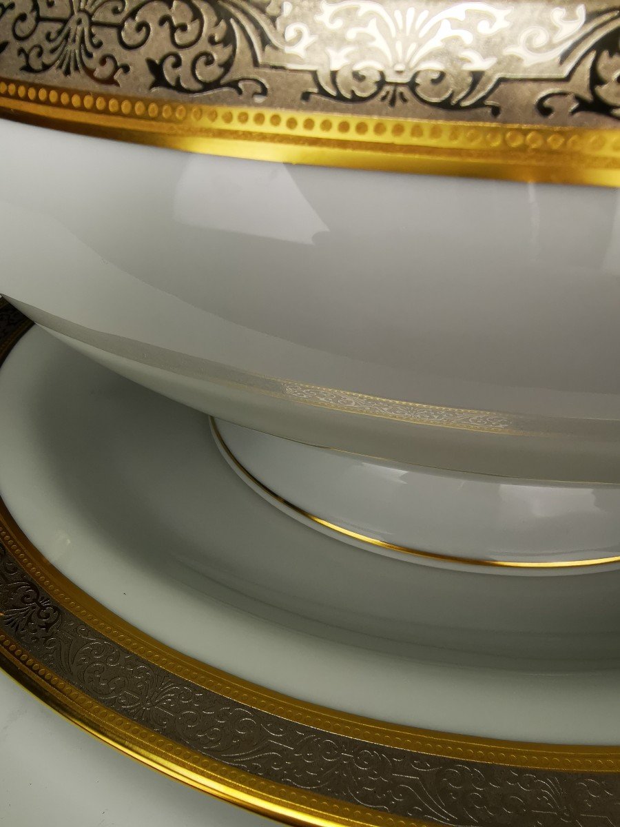 Bernardaud "vulcain" - 1 Soup Tureen On Frame - Gold And Platinum Inlay-photo-3