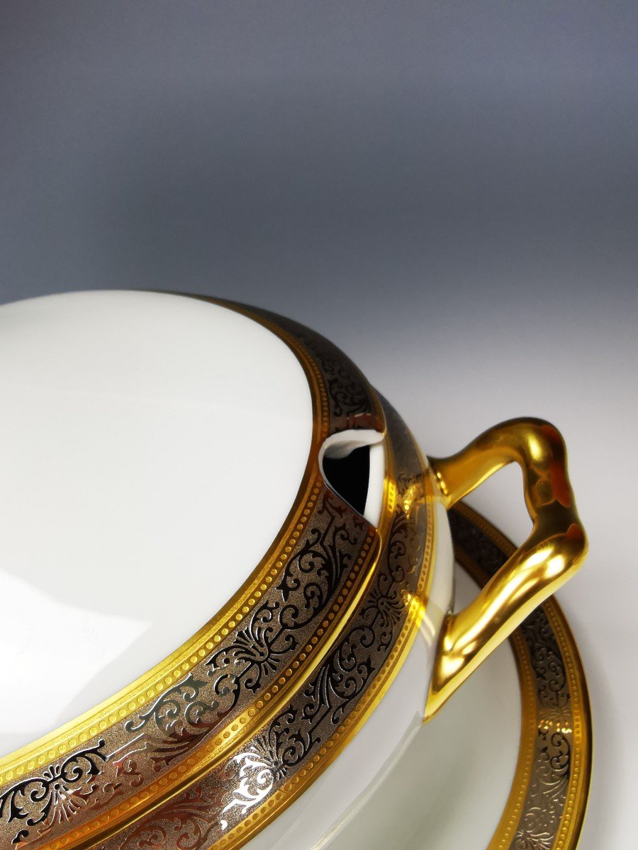 Bernardaud "vulcain" - 1 Soup Tureen On Frame - Gold And Platinum Inlay-photo-3