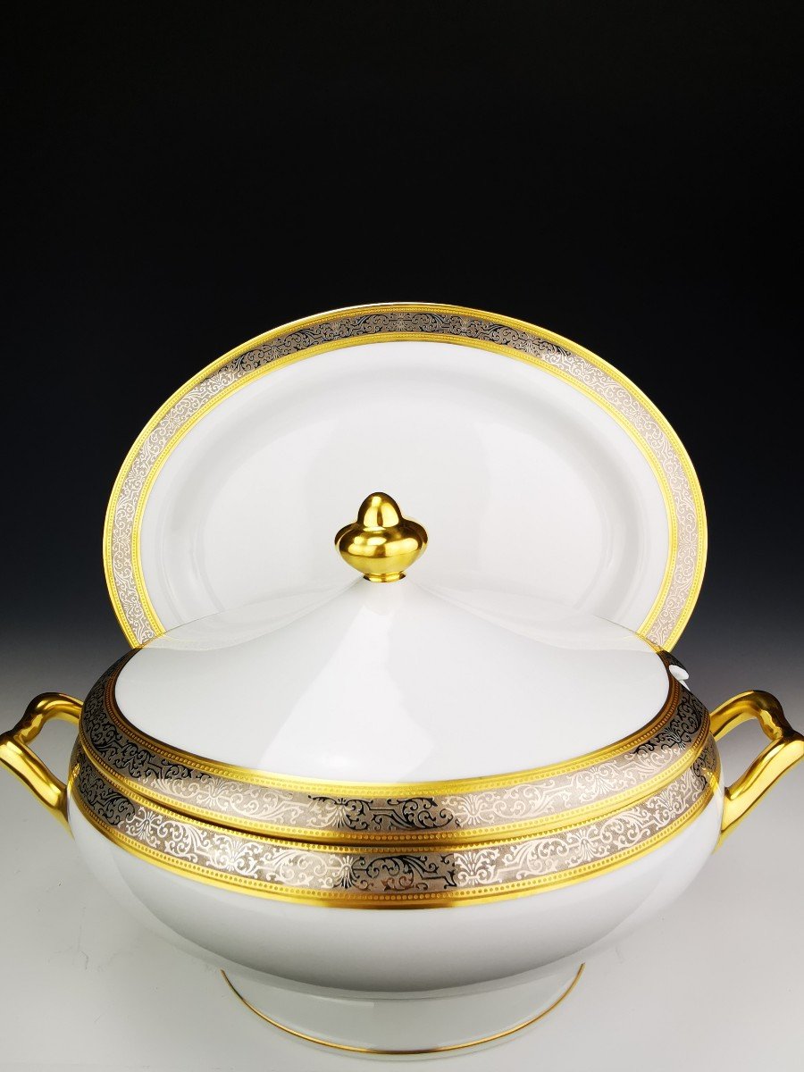 Bernardaud "vulcain" - 1 Soup Tureen On Frame - Gold And Platinum Inlay-photo-7