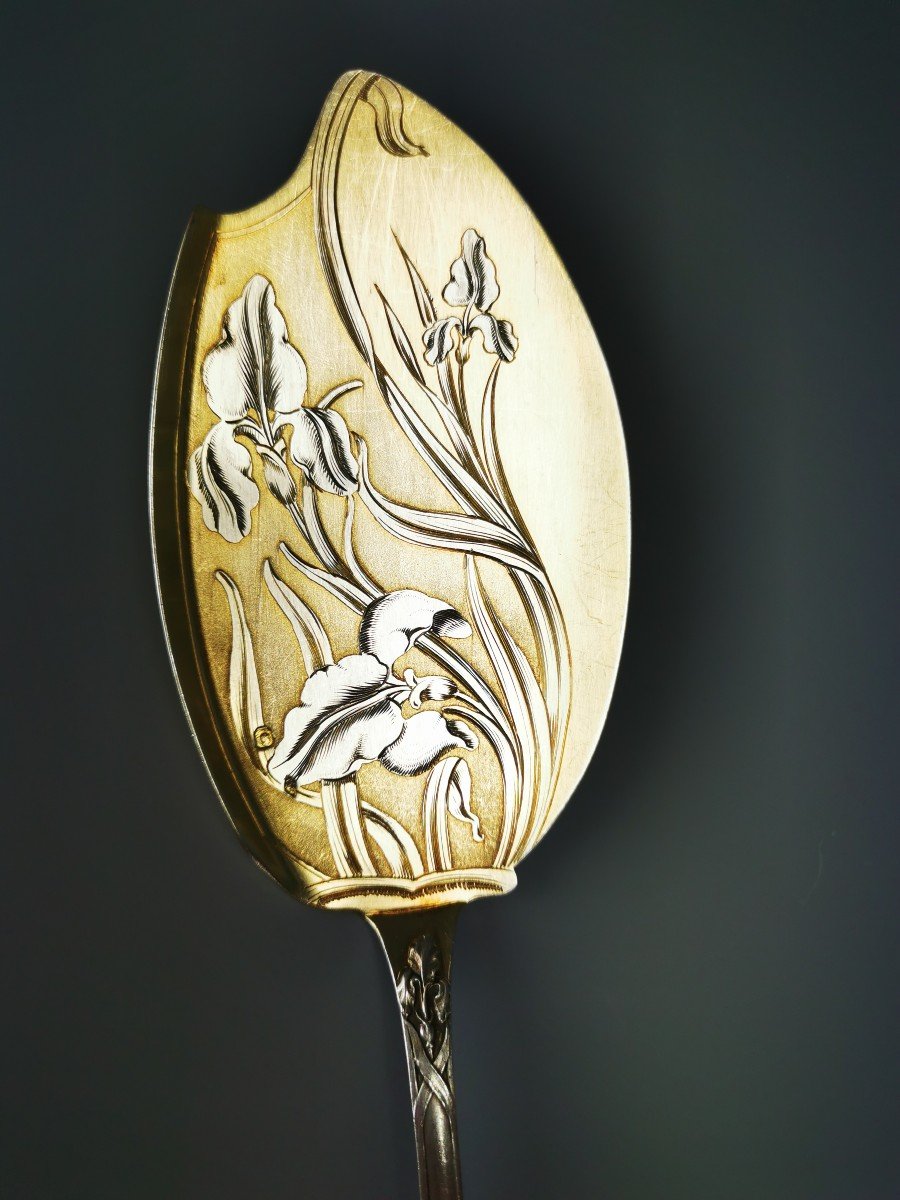 Puiforcat "iris" - 1 Serving Spoon Sterling Silver Vermeil 