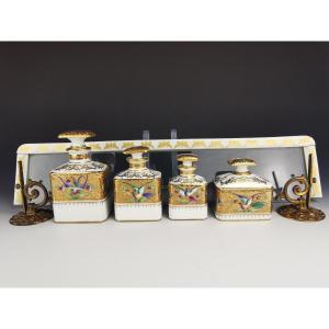 C. Le Tallec - Perfume Bottles And Dresser Box - "oiseaux Polychromes Sur Or Mat" 