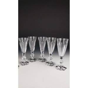 Baccarat - Harcourt 1841 - 5 Flûtes En Cristal (17,8 Cm) - Etat Neuf