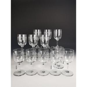 Baccarat - Sévigné - Ensemble De 12 Verres à Vin Blanc H: 12,5 Cm  - Cristal - Etat Neuf