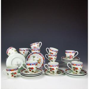 Puiforcat - 11 Coffee/mocha Cups - Limoges Raynaud - "kiang She" - Celadon