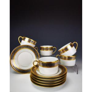 Bernardaud "Vulcain" - 6 Tasses à Thé Et Soucoupes - Incrustation Or Et Platine