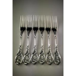 Odiot - "meissonnier" - 6 Table Forks - 950 Silver Minerva