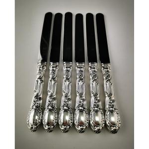 Odiot - "meissonnier" - 6 Table Knives - 950 Silver Minerva