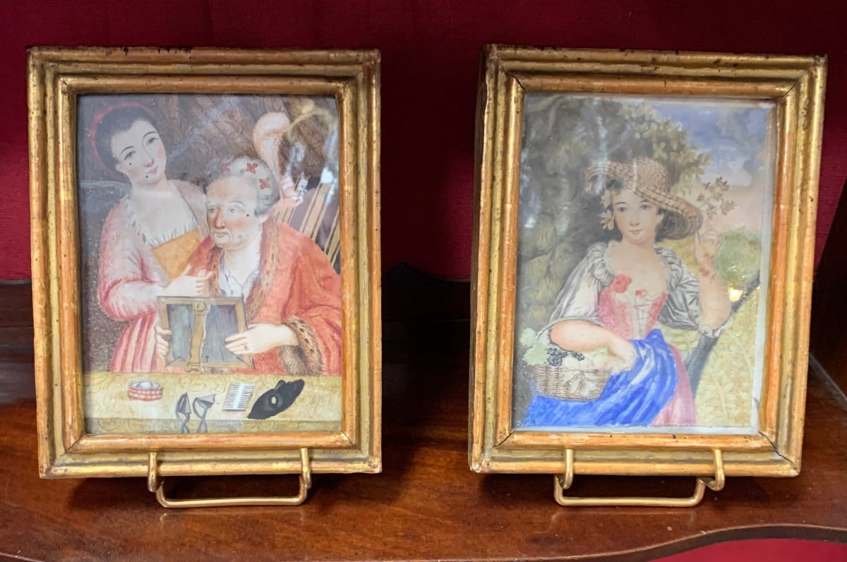 2 18th Century Watercolors In Their Period Frames-photo-1