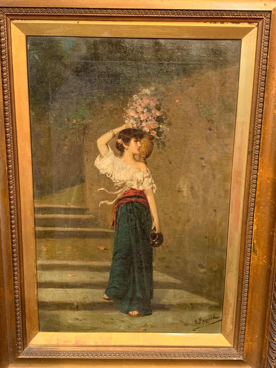 Young Woman With Flowers By Salvatore Maresca