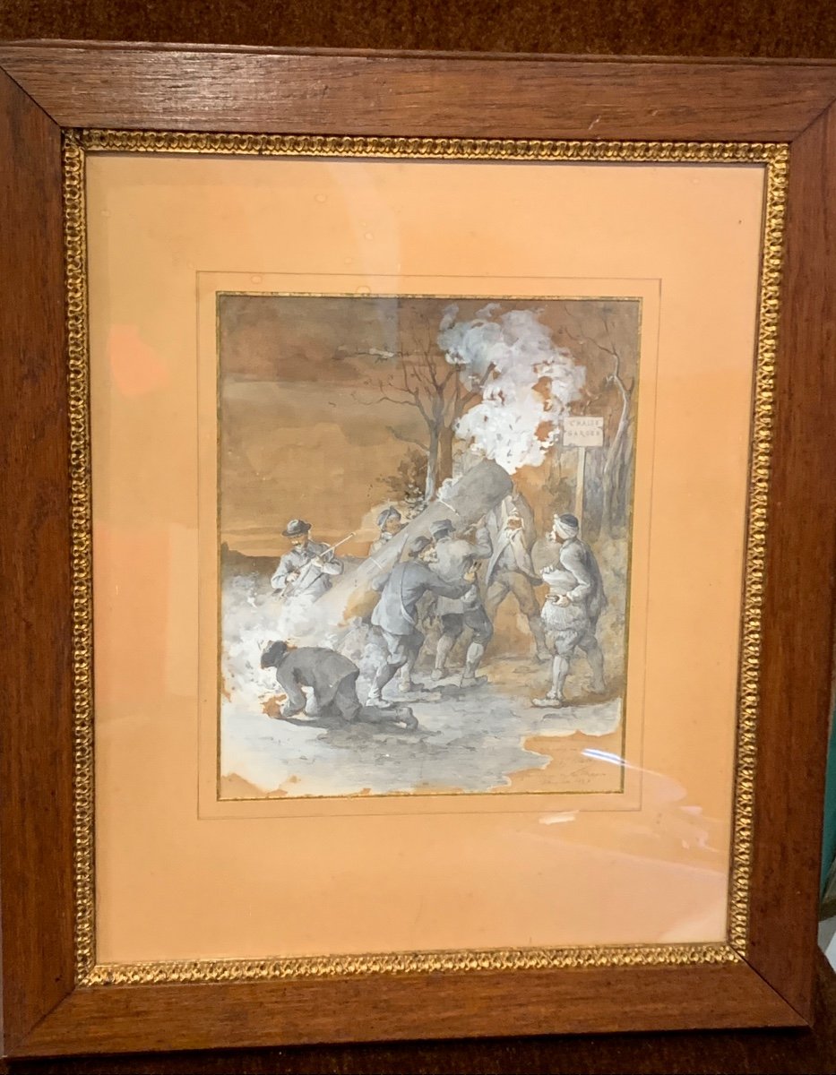 19th Century Drawing, Rare Hunting Subject -photo-2