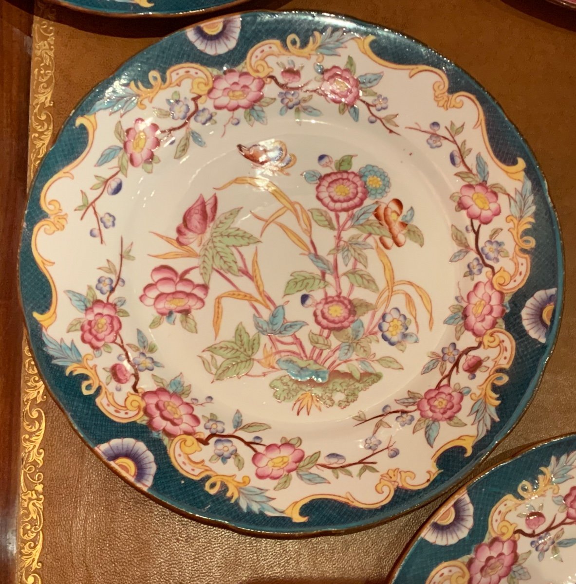 Set Of 9 Sarreguemines Porcelain Dessert Plates, Minton Decor-photo-3