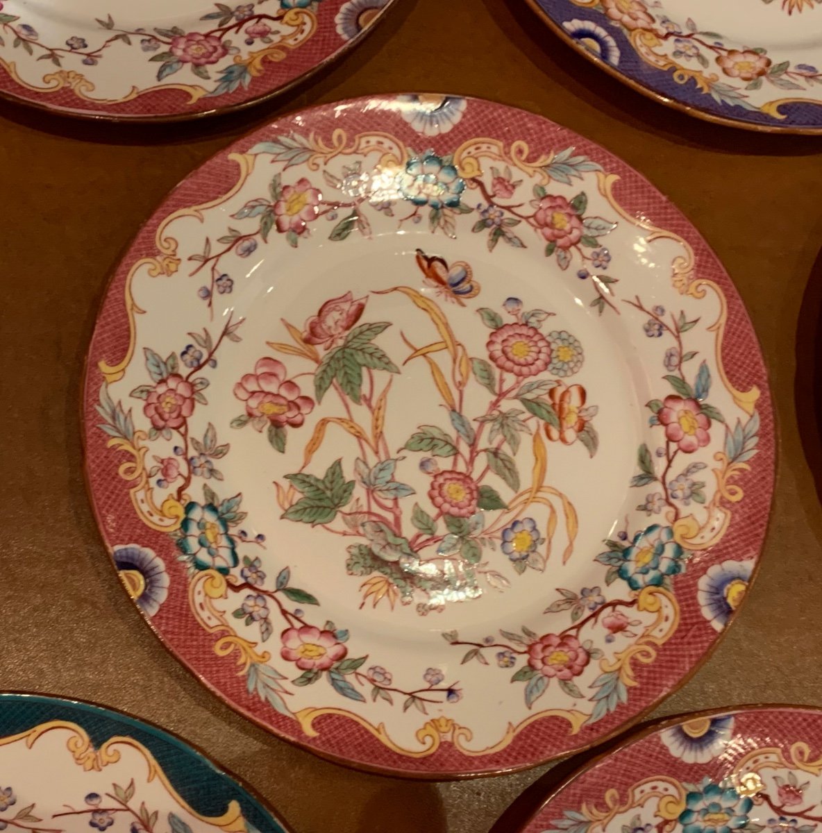 Set Of 9 Sarreguemines Porcelain Dessert Plates, Minton Decor-photo-4