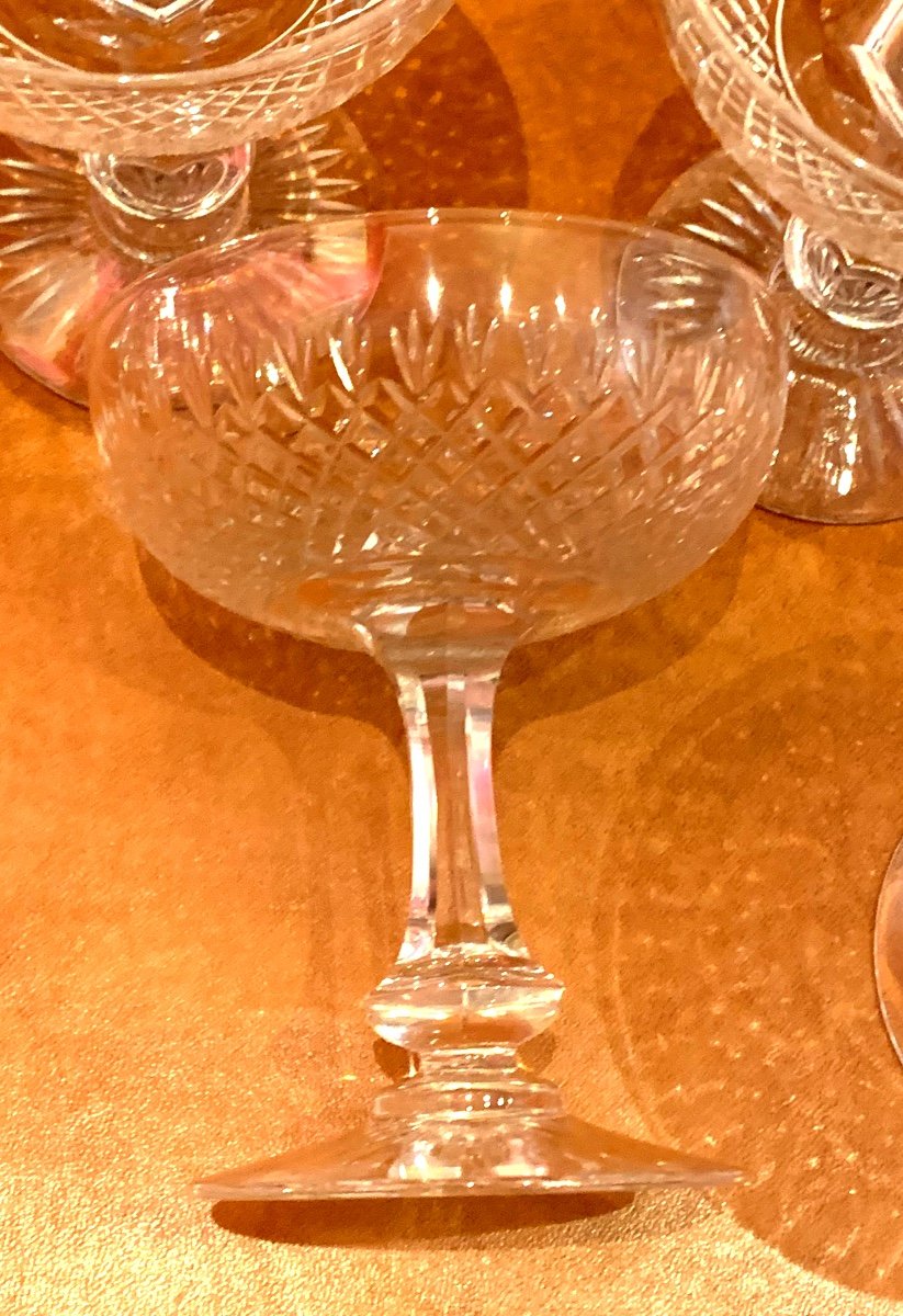 7 Baccarat Champagne Glasses, Ocean Model 