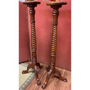 Pair Of Large Mahogany Torcheres Holders