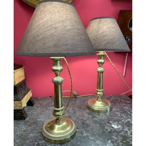 Pair Of Candlesticks Mounted As Lamps 