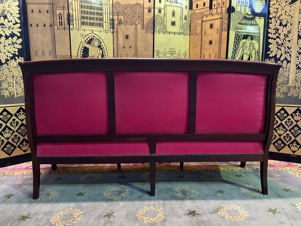 Restoration Period Bench In Mahogany And Genoa Velvet-photo-1