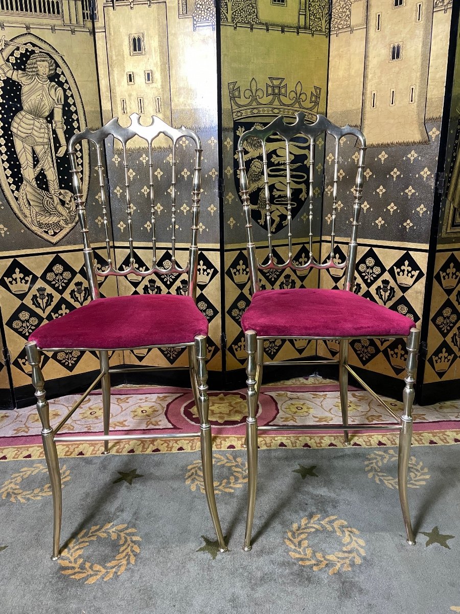 Pair Of Italian Chiavari Chairs In Brass 1940/1950