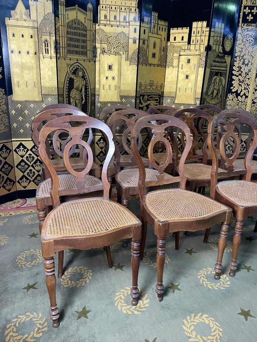 Suite Of 12 Louis Philippe Period Chairs In Cannage-photo-2